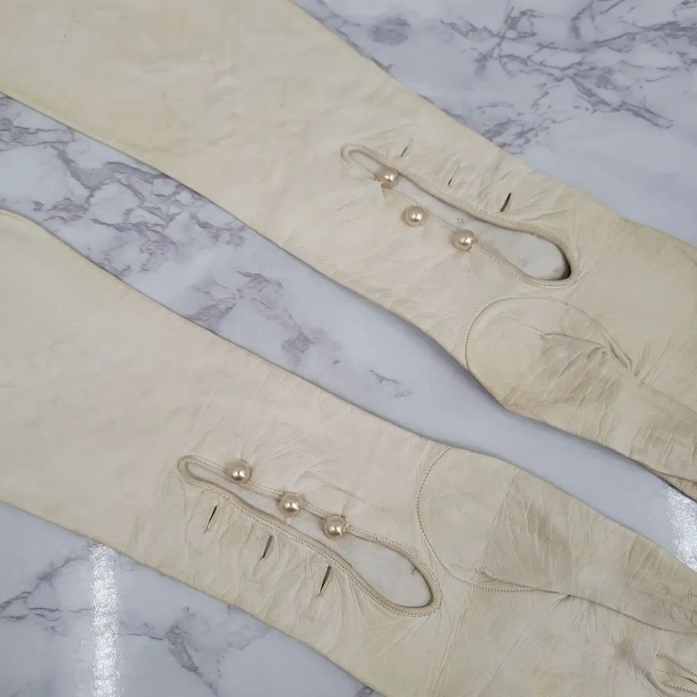 Neiman Marcus French Vintage Capretto Kidd Leather Oprea Long Evening Gloves
